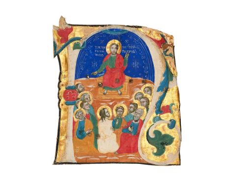 ‡ The Ascension, within a large initial, from an illuminated manuscript choirbook on parchment [northern Italy (probably Vene