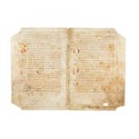 Bifolium from a Sacramentary, in Latin, decorated manuscript on parchment