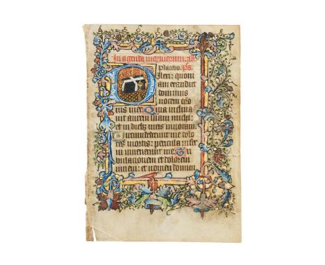 Leaf from an English Book of Hours, Use of Sarum, with a miniature of a funeral scene, in Latin, illuminated manuscript on pa