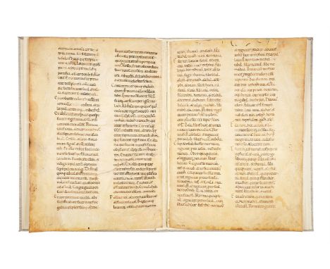 Ɵ Two leaves from a large Romanesque Bible, in Latin, manuscript on parchment [northern Italy, late tenth or early eleventh c