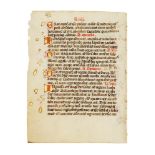 Two leaves from liturgical books, in Latin, illuminated manuscripts on parchment