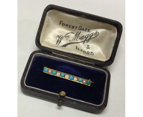 A Victorian gold turquoise and pearl rectangular brooch. Approx. 3 grams. Est. £30 - £40.