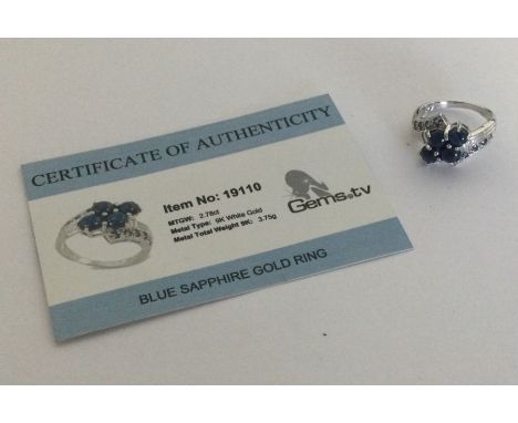 A sapphire ring set in 9 carat white gold. Approx. 3.75 grams. Est. £25 - £35.