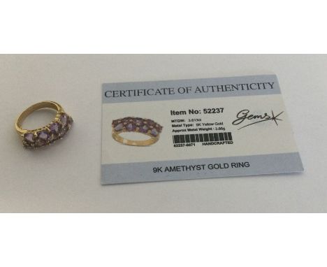 An amethyst ring set in 9 carat. Approx. 3.86 grams. Est. £25 - £35.