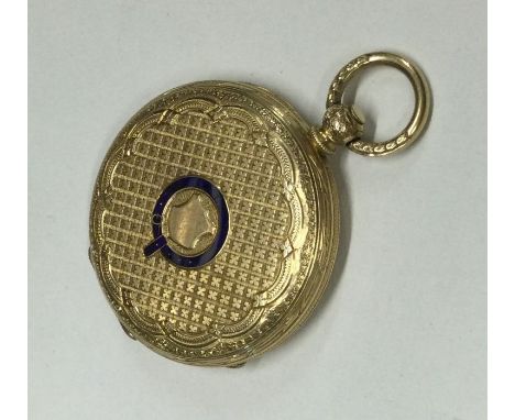 A good quality lady's 18 carat gold fob watch with enamel decoration to gilt dial. Approx. 36 grams. Est. £200 - £300.