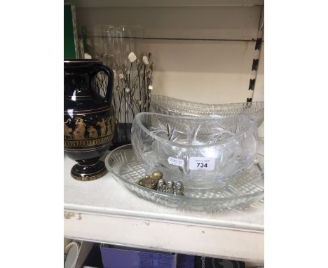 Glass bowls, vase and Greek style vase 