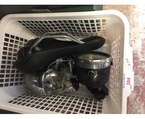 2 vintage Millers cycle lamps and Selle Royal saddle 