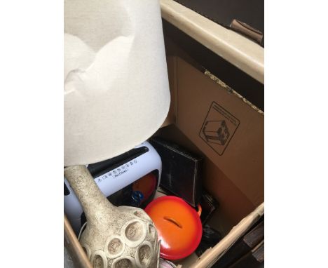 Large box of items inc. retro lamp 