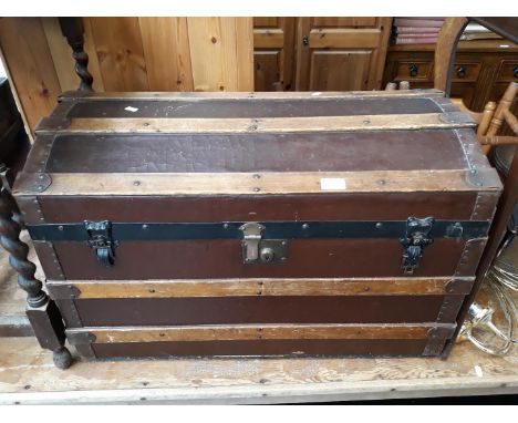 Wooden and canvas covered trunk 