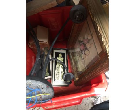 A mixed box including pictures, light fitting etc. 