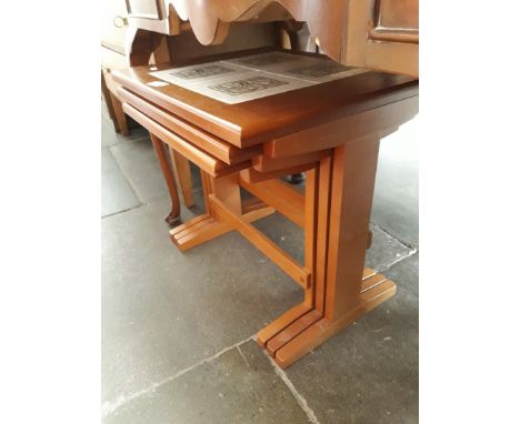 Teak and tile top nest of tables 
