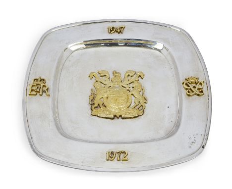 Asprey & Co. A Queen Elizabeth II commemorative silver plate by Asprey & Co., London, 1972, numbered 57 to reverse, the round