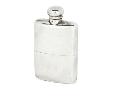 An Edwardian silver hip flask, London, 1902, The Alexander Clark Manufacturing Co., of plain rectangular form, the rounded bo