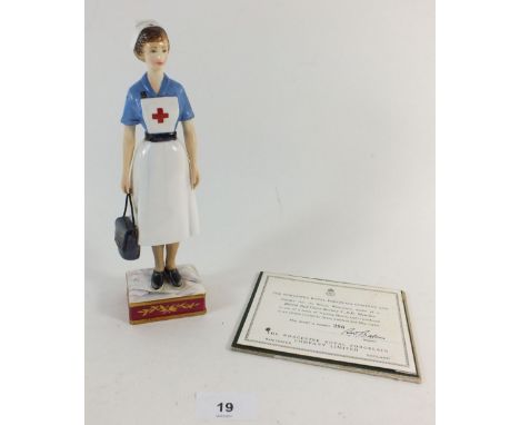 A Royal Worcester nurse figure, British Red Cross Society VAD member  limited edition number 296/750, with certificate 