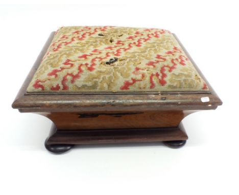 An early 19th century rosewood square footstool with tapestry top, 40 x 40cm 