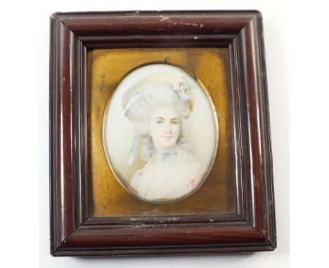 A watercolour miniature portrait on porcelain of a woman - 7 x 5.5cm 