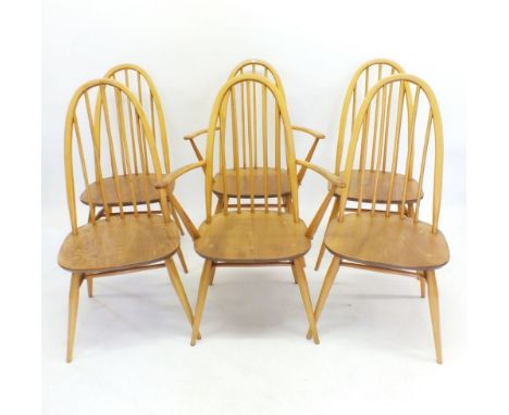 An Ercol set of six elm seated and beech stick back 'Windsor' dining chairs 