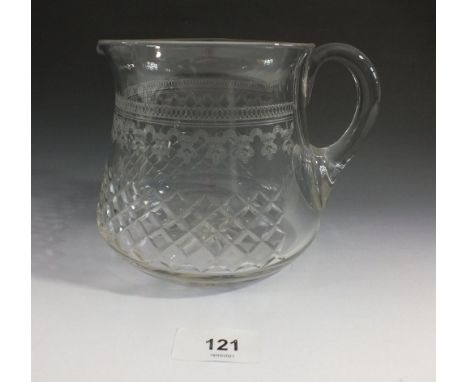 A Thomas Webb Pall Mall pattern cut glass juice jug 