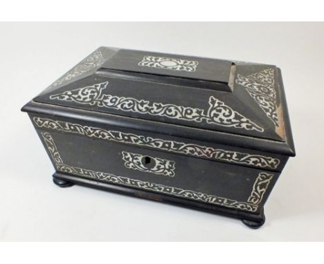 A 19th century ebony and mother of pearl box, 25cm wide