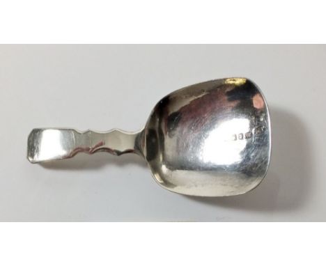 A silver caddy spoon with shaped handle and rectangular bowl, Birmingham 1829, by Joseph Willmore 