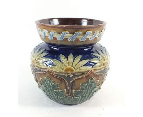 A Royal Doulton Lambeth tobacco jar with stylised floral decoration 