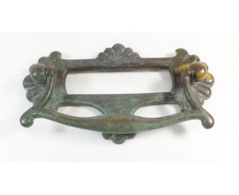 A 19th century brass letterbox with knocker, 25.5cm wide. 