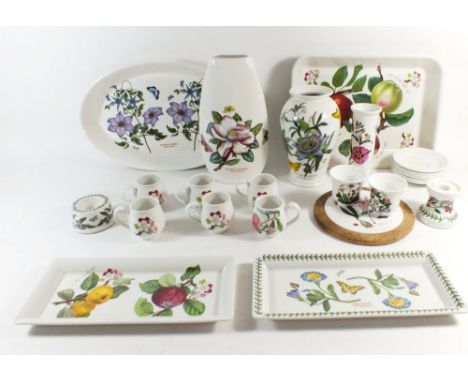 A box of Portmeirion Botanic Garden china including two large serving dishes, two vases, teapot stand, six expresso cups and 