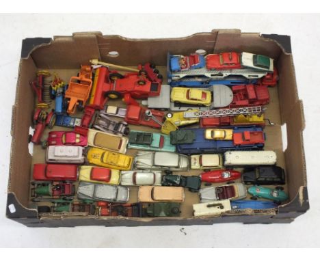 A box of model die cast cars and other vehicles  including vintage Corgi and Dinky 