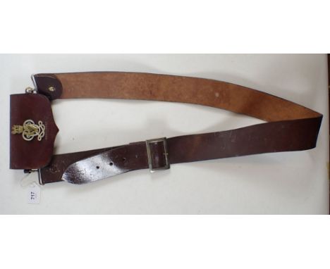 An army leather cross belt and pouch with regimental badge 