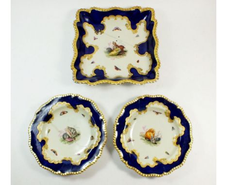 Three Worcester Flight, Barr &amp; Barr serving plates painted shells - all damaged and restored 