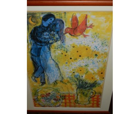 After Marc Chagall (1887-1985), 'The Lovers and Daisies', print. H.73cm W.46cm