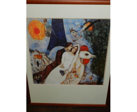 After Marc Chagall (1887-1985), 'Bridal Couple', print. H.54cm W.58cm