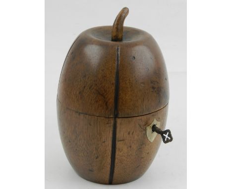 A novelty fruitwood tea caddy in the form of a melon. 