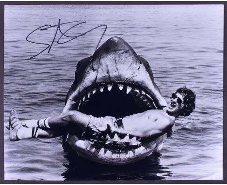 Steven Spielberg - American Director - Jaws - 8x10" black and white photograph signed by Spielberg in black ink to a light ar
