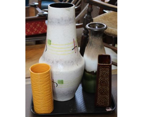 A large studio pottery vase together with Apollo 8, Poole and West German vases