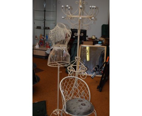 Metal Dress Mannequin, Coat Stand and Chair 