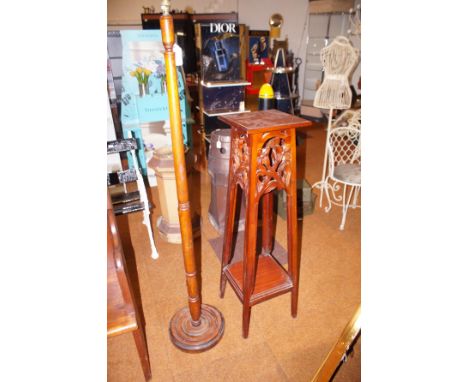 Early 20th Century Mahogany Plant Stand together with an Oak Standard Lamp 