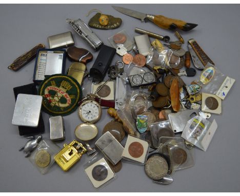 Mixed lot of collectables including lighters, vintage knives, coins etc