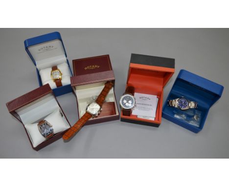 5 Rotary watches including Aquaspeed and Elite examples, with boxes.