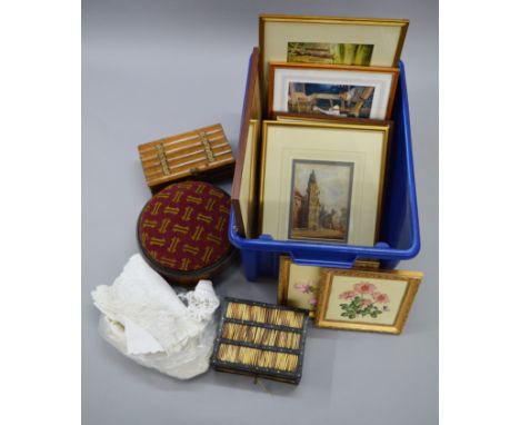 Mixed lot of collectables including EPNS flatware, a vintage footstool, pictures and prints etc.