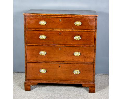 A George III Mahogany Chest, with square edge to top, fitted four long graduated drawers on bracket feet, 32.75ins wide x 20i
