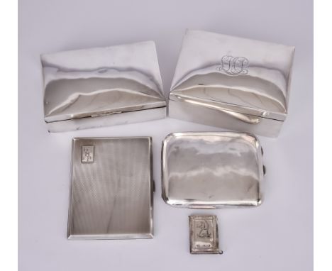 A George VI Silver Cigarette Case and Mixed Silver,&nbsp;the case by E.S.&amp; Co., Birmingham 1945, with engine turned ornam
