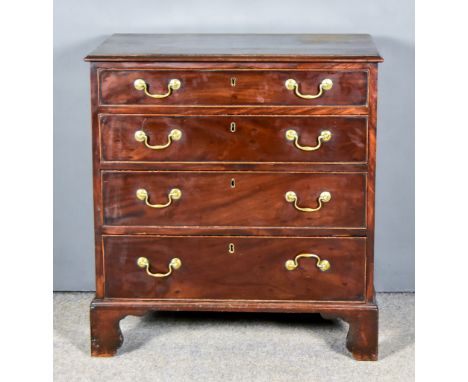 A George III Mahogany Chest, with moulded edge to top, fitted four long graduated drawers on bracket feet, 30ins wide x 18.5i