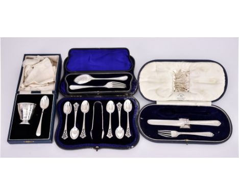 A Set of Six Victorian Silver Coffee Spoons and Sugar Tongs, and Mixed Silver, the set by Maxfield &amp; Sons, Sheffield 1898