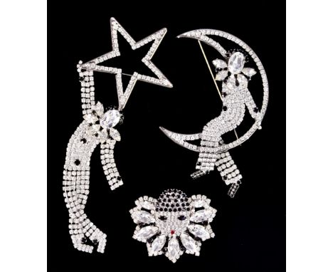 Three Vintage Butler &amp; Wilson Brooches, comprising - Pierrot in moon, 100mm x 70mm, Pierrot with star, 160mm x 65mm and P