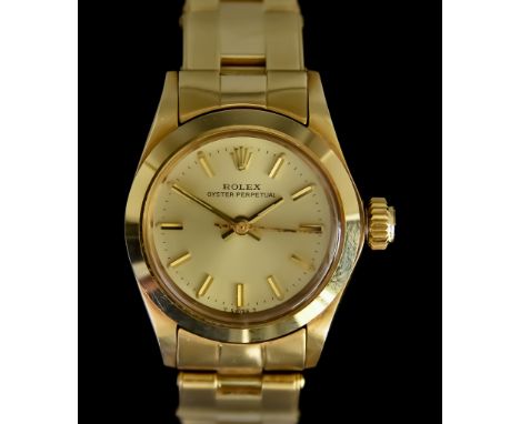A Lady's Rolex Oyster Perpetual Automatic Wristwatch, 1979, serial No. 3749453, 14ct gold case with gold dial and gold baton 