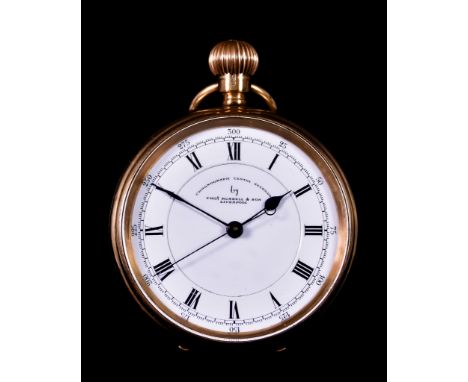 A 9ct Gold Open Face Keyless Wind Chronograph Centre Seconds Pocket watch, by Thomas Russell &amp; Sons, Liverpool, Serial No