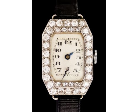 A Lady's Manual Wind Diamond Set Cocktail Watch, white metal rectangular case, 27mm x 18mm, silver dial with black Arabic bat