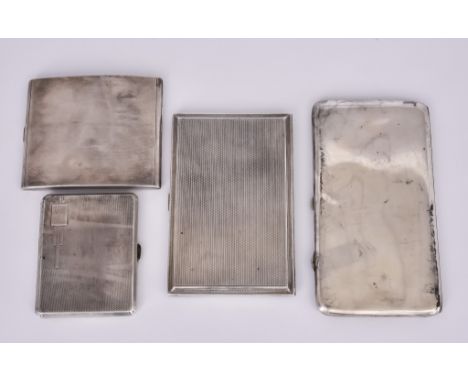 Four Silver Rectangular Cigarette Cases, one by Cohen &amp; Charles Chester 1929, with engine turned ornament, and moulded bo