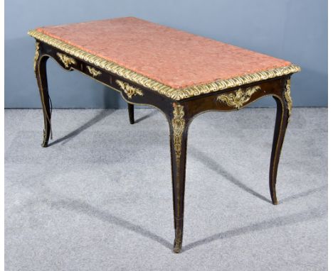 A Late 19th/Early 20th Century French Ebonised and Gilt Metal Mounted Centre Table, with red and white flecked marble inset t